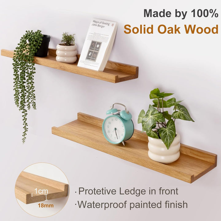 Gieanoo Bilderleiste Holz,90cm Eiche Wandregal Holz 2er-Set Regal Massiv Schweberegal gewürzregal re