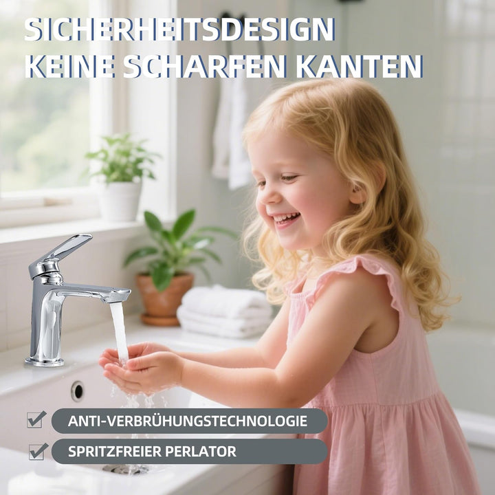 BELZ Wasserhahn Bad Einhebel Mischbatterie aus Messing, Wasserhahn fürs Badezimmer, Wassersparend &