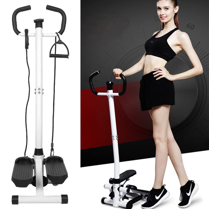 Stepper mit Aufrechtem Handlauf+Trainingsseil, Up-Down-Stepper mit Multifunktions-Display, Drehstepp