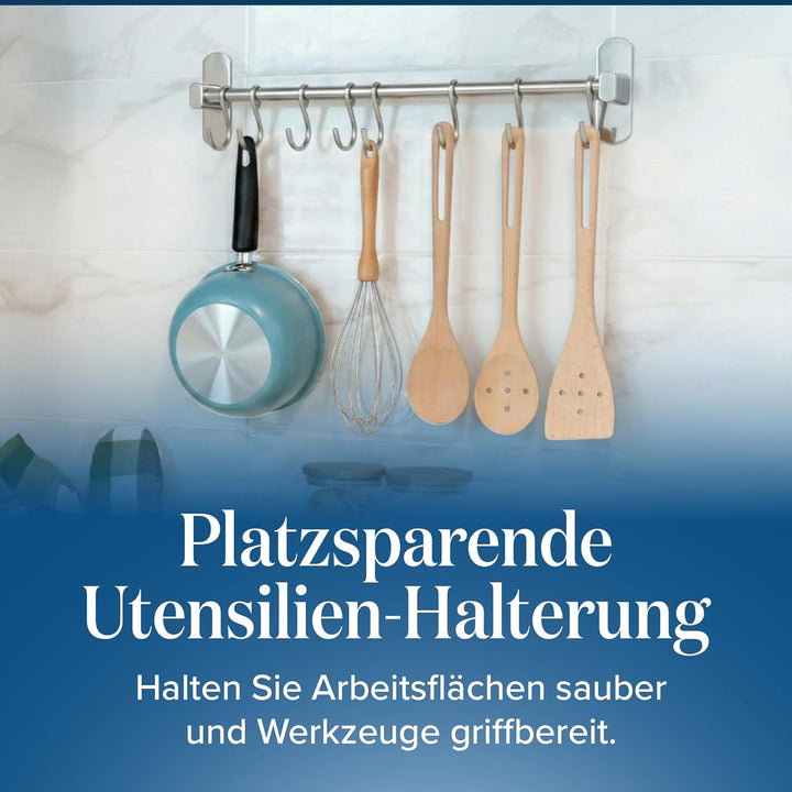 joeji's Kitchen Hakenleiste Küche - Küchenstange - Starker Selbstklebend 3M Ohne Bohren - Küchenleis