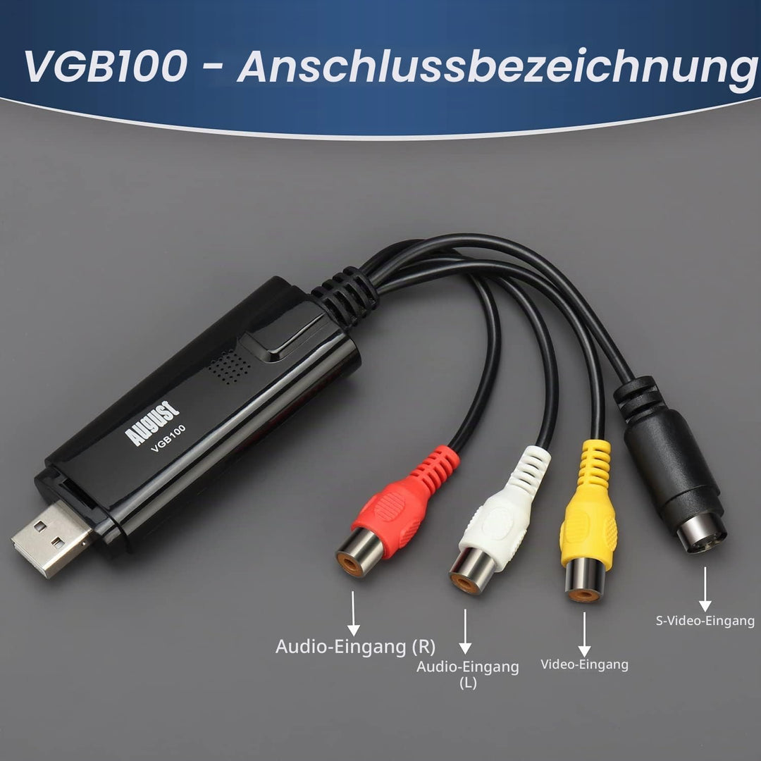 USB 2.0 Audio Video Grabber Konverter - August VGB100 - Scart, S-Video, Composite – VHS Hi8 Kassette