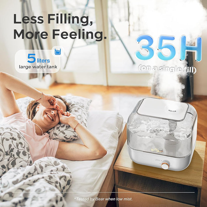BEAR 5L Top-Füllung Luftbefeuchter,360° Dehbarer Dampfdüse,28dB Ultraleise für Babys und Pflanzen, 3