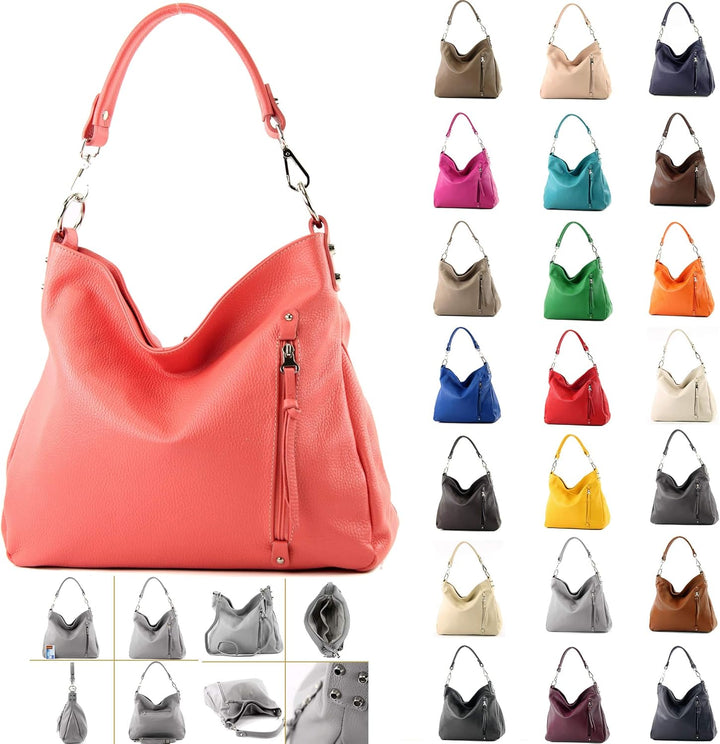 modamoda de - T183 - ital. Damen Schultertasche aus Leder Schokobraun, Schokobraun