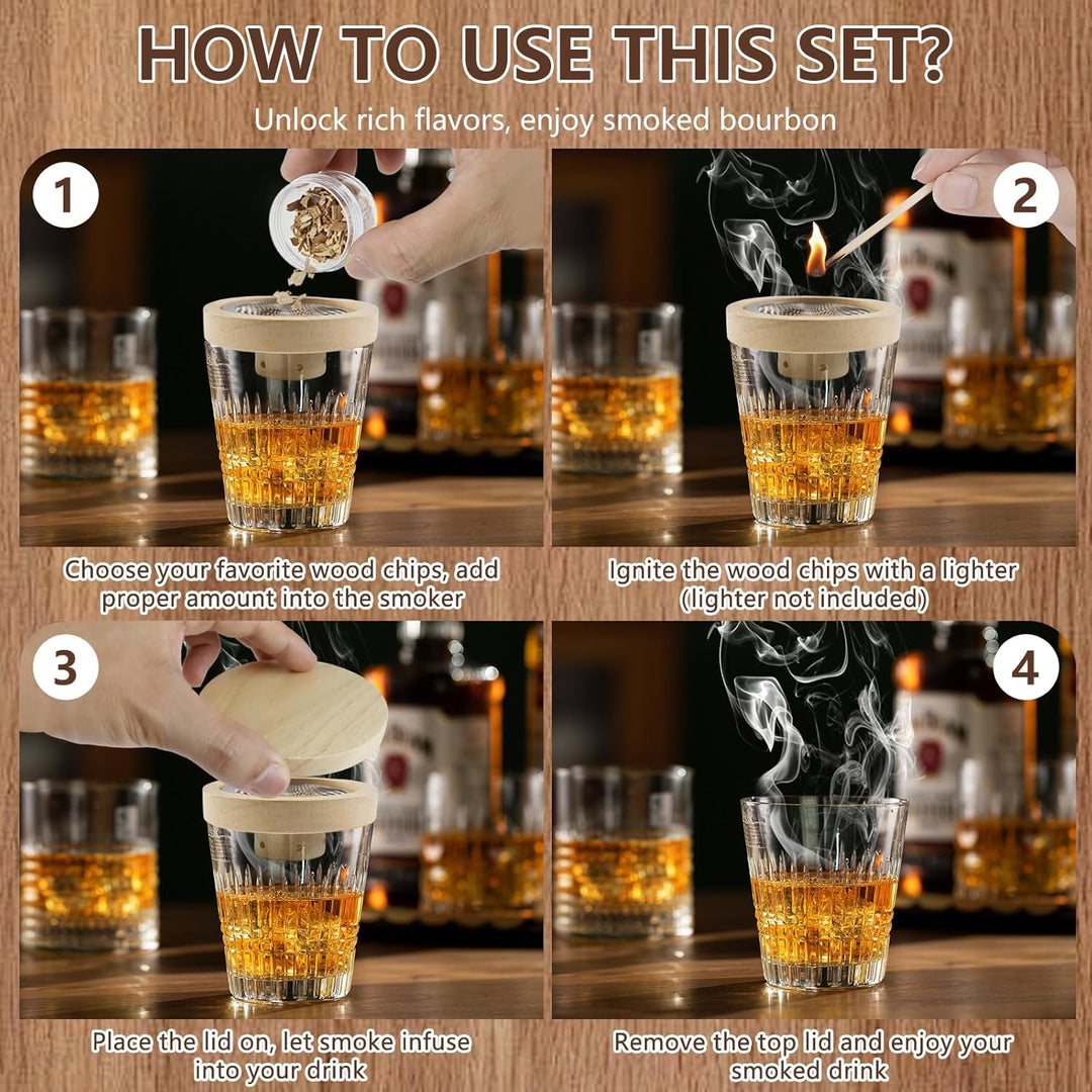 Cocktail Smoker Kit mit 5 Holzchips – Whisky Räucher Set mit Edelstahlfilter, Whiskey Smoker Set für