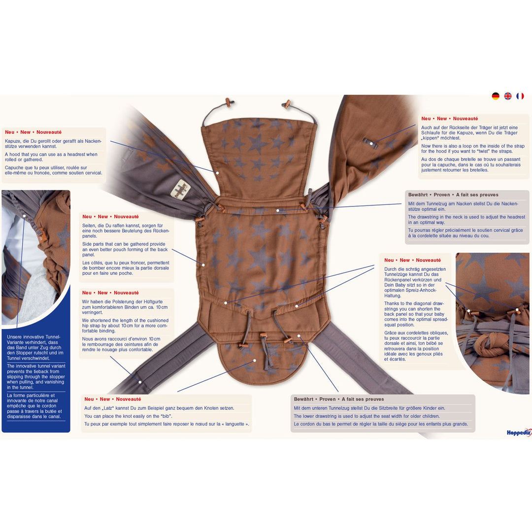 Hoppediz Hop-Tye Conversion Babytrage aus Tragetuch Stoff I Mei Tai I Bauchtrage & Rückentrage, Desi