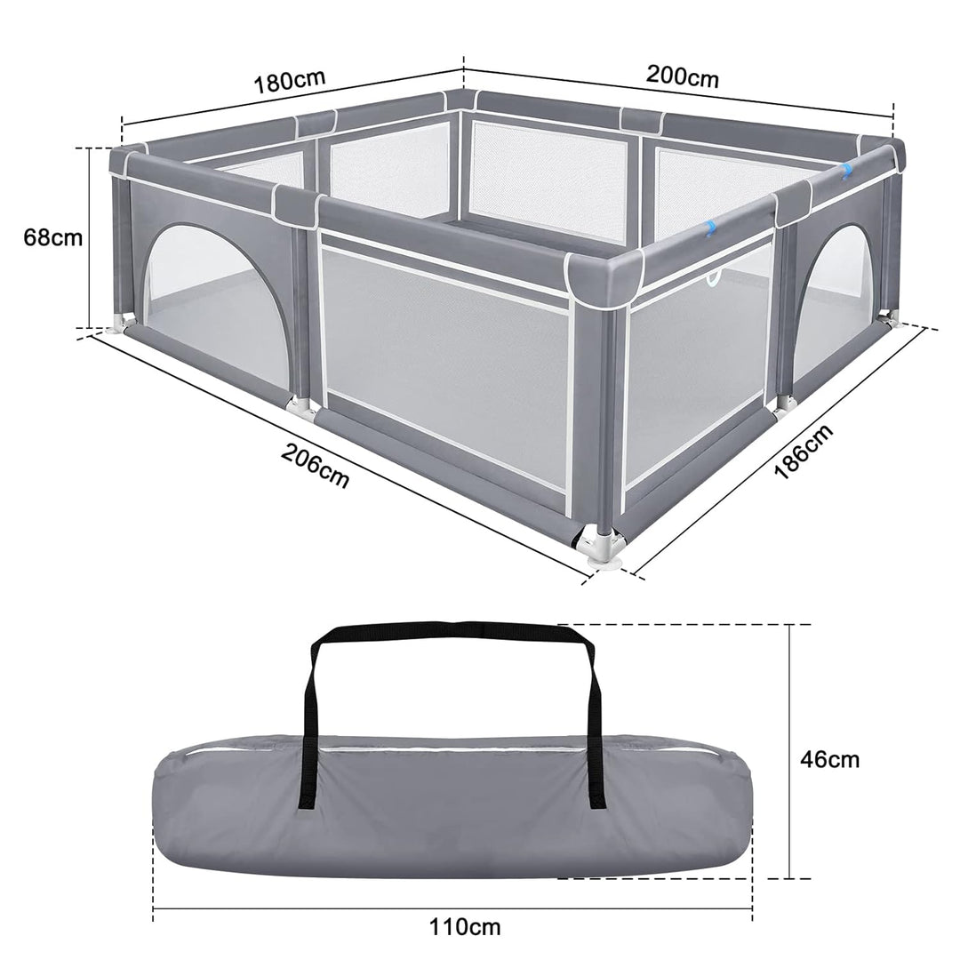 ACXIN Laufstall Baby Laufgitter 180x200x68cm mit Rutschfester Basis und Atmungsaktivem Netz, Stabile