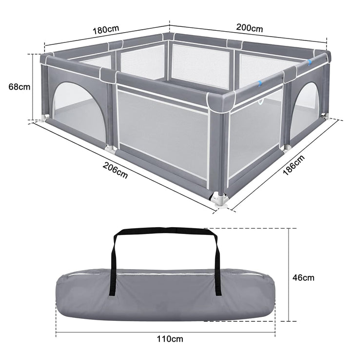 ACXIN Laufstall Baby Laufgitter 180x200x68cm mit Rutschfester Basis und Atmungsaktivem Netz, Stabile