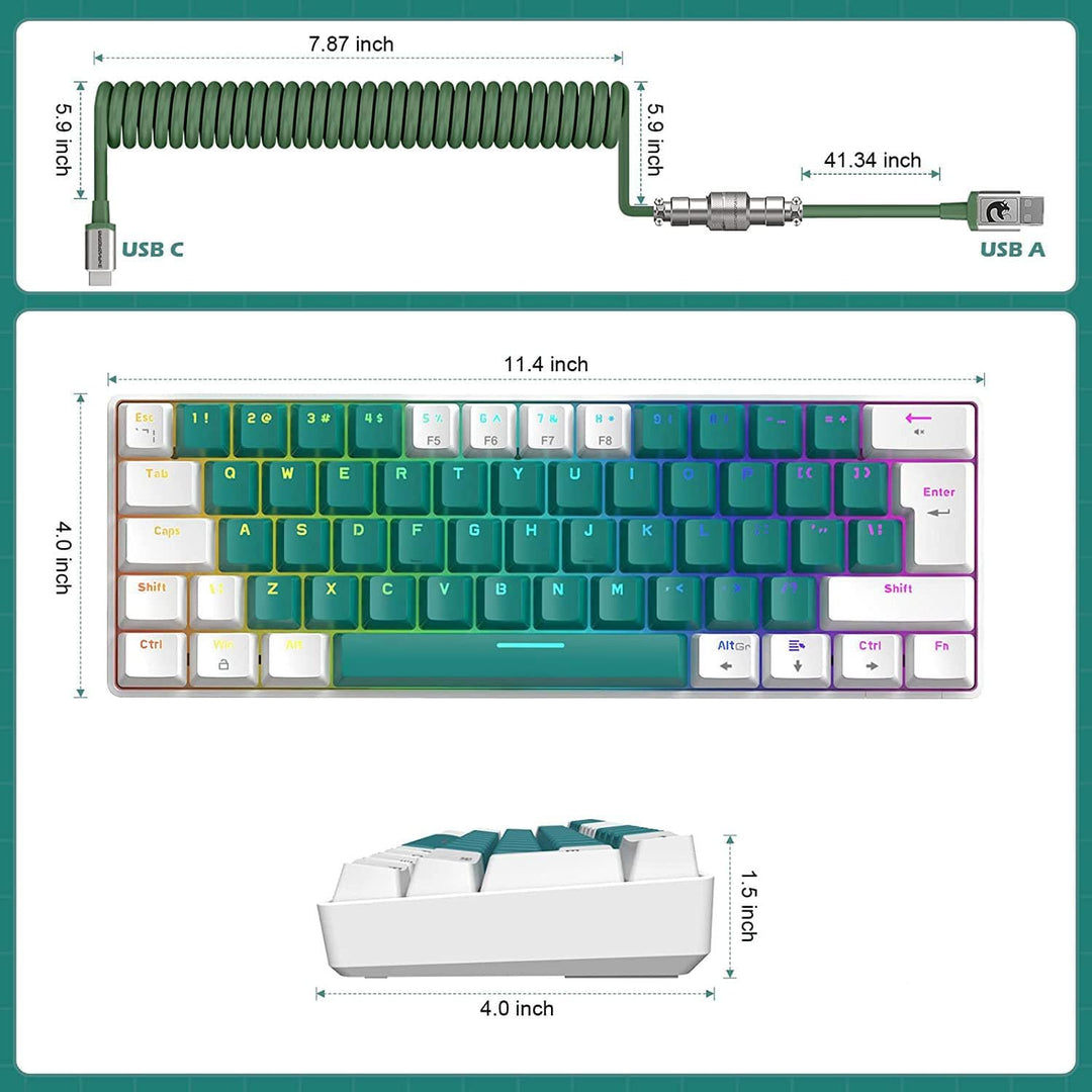 ZIYOU LANG T60 Wired Gaming-Tastatur mit Spiral USB-C Kabel - Kompakt 60% UK Layout(QWERTY) Mechanis