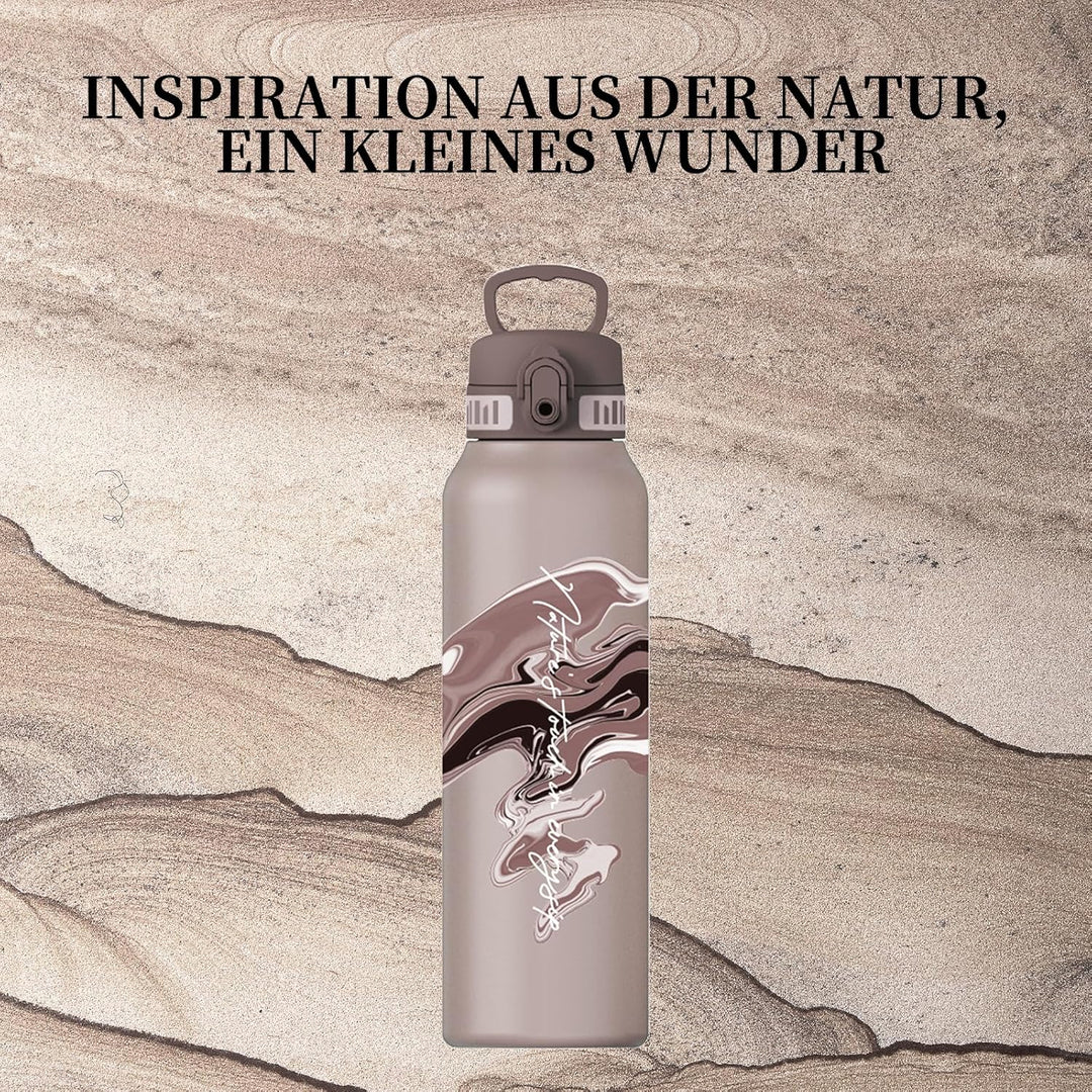 UZSPACE Edelstahl Trinkflasche 1l (970ml), Isolierte Thermosflasche mit 1-Klick-Öffnung, 100% Auslau