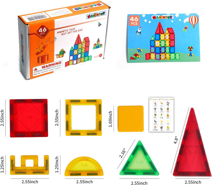 Magblock 46 Teile Magnetische Bausteine für Kinder,Magnetbausteine Lernspielzeug,Magnet Spielzeug fü