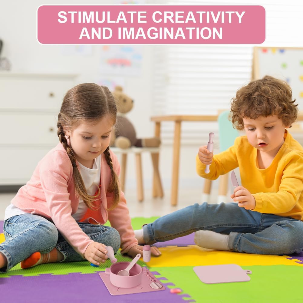 HOTUT Kindergeschirr Spielküche,16 Stück Kinderküche Kindergeschirr Set,Silikon Küchenzubehör Kinder