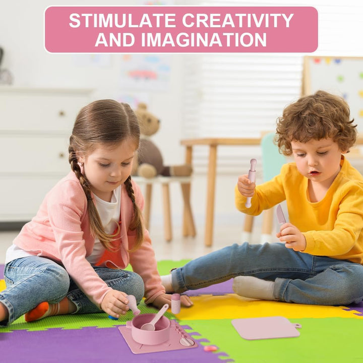 HOTUT Kindergeschirr Spielküche,16 Stück Kinderküche Kindergeschirr Set,Silikon Küchenzubehör Kinder