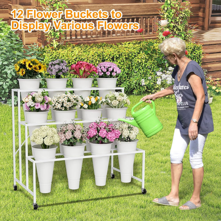 BlumenstäNder, 3-StöCkiger BlumenpräSentationsstäNder Mit Eimern FüR Drinnen Und DraussEn, Blumenwag