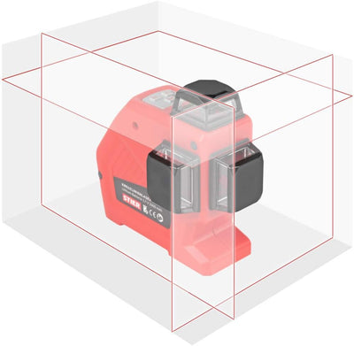 STIER Kreuzlinienlaser 3 x 360° Linien, 2 vertikale und 1 rote horizontale Linie, Lasermessgerät, Ar