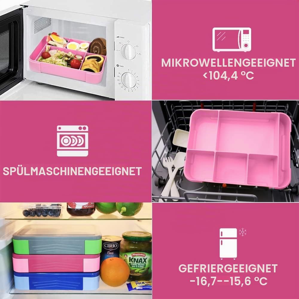 Bugucat Brotdose Kinder mit Fächern 1330ML 2 Set,Lunchbox Kinder Bento Box Auslaufsicher mit 6 Fäche