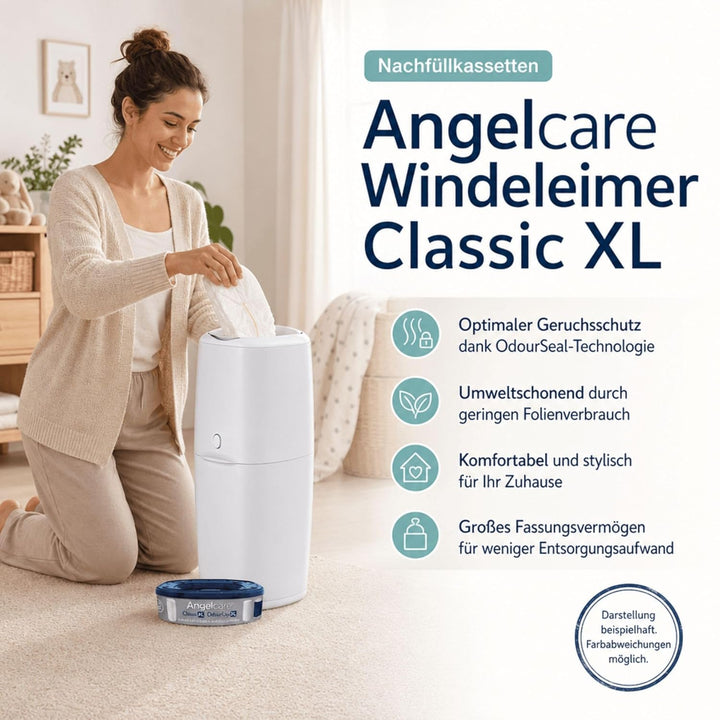 Angelcare Windeleimer Classic XL | komfortabel | Nachfüllkassette mit optimalen Geruchsschutz | 7-sc