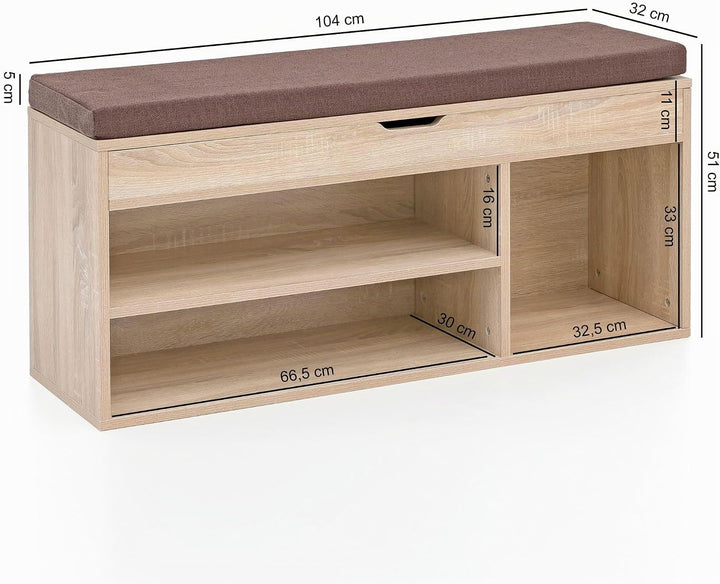 Wohnling Schuhbank WL5.344 mit Sitzfläche Garderoben-Bank Holz 104x51x32 cm Sonoma, Holzbank klein g