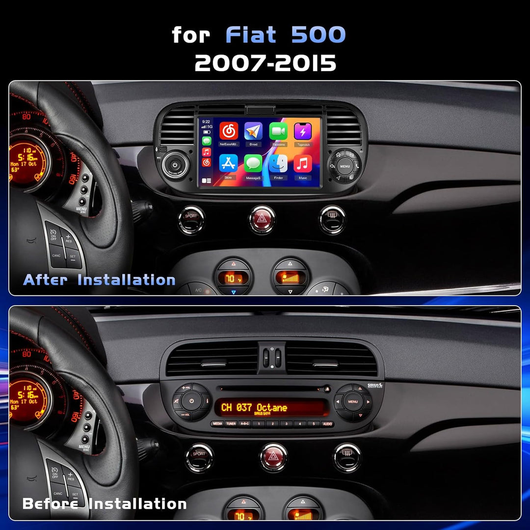 Hikity 4+128G Android Autoradio mit Bildschirm für FIAT 500 2007-2015 Wireless Carplay, Autoradio mi