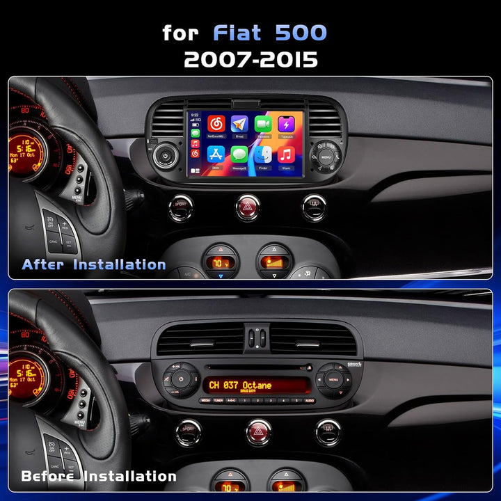 Hikity 4+128G Android Autoradio mit Bildschirm für FIAT 500 2007-2015 Wireless Carplay, Autoradio mi