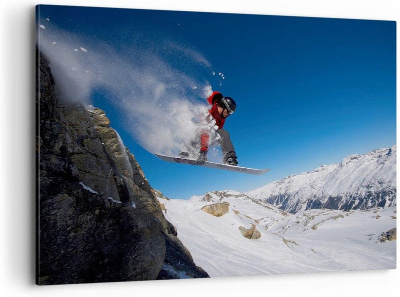 Bilder auf Leinwand 100x70cm Leinwandbild Snowboard Winter Berg Gipfel Gross Wanddeko Bild Schlafzim