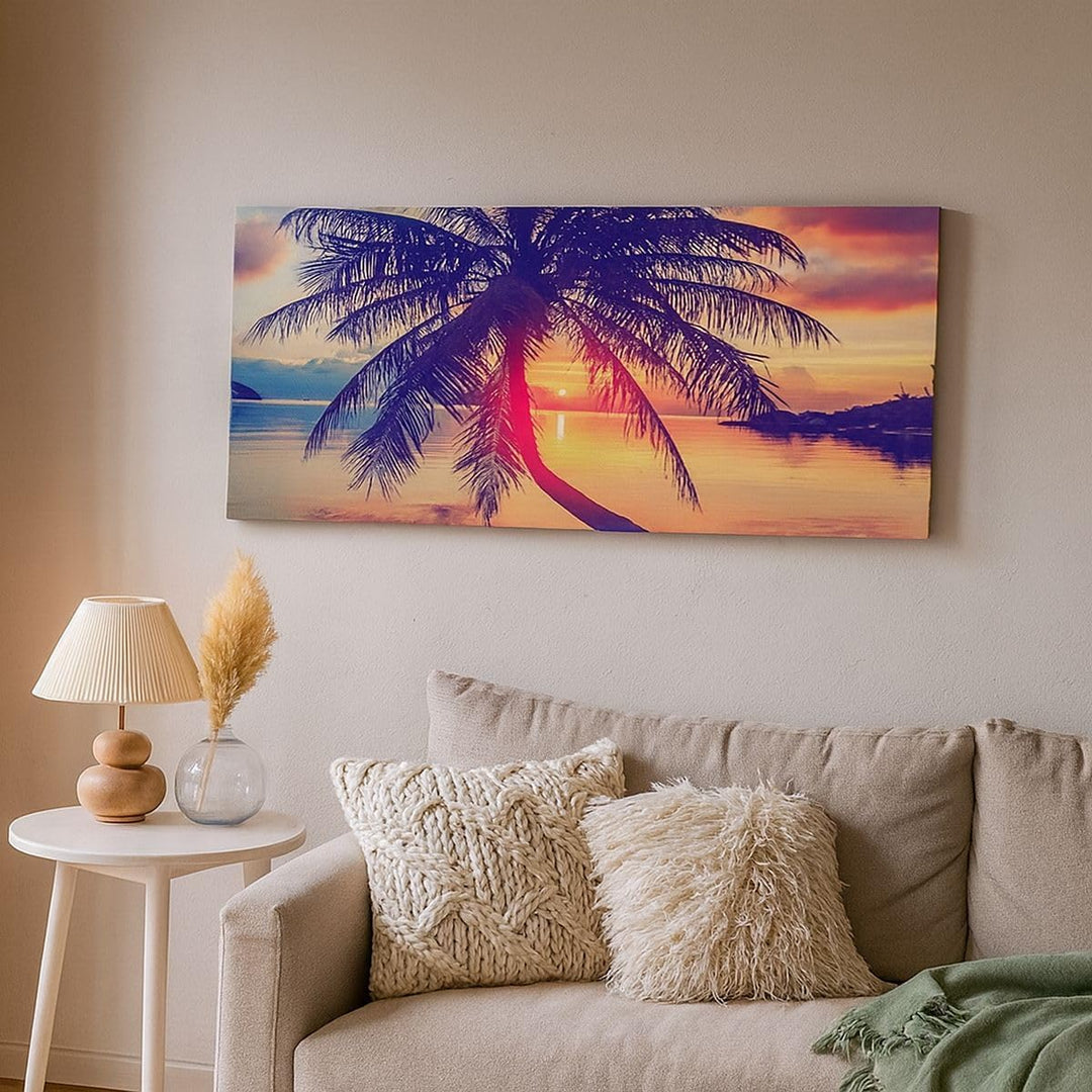 Wandbilder Dekoration Wohnzimmer Meer Strand Palme Panorama Bilder auf Leinwand 120x50cm Leinwandbil