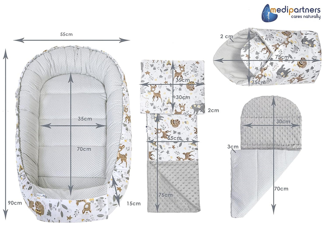 Medi Partners 5 teilig Babynestchen Set Babynest 100x60x15 herausnehmbarer Einsatz Bett Kuschelnest