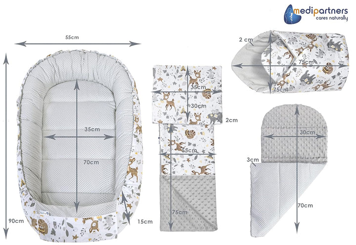 Medi Partners 5 teilig Babynestchen Set Babynest 100x60x15 herausnehmbarer Einsatz Bett Kuschelnest
