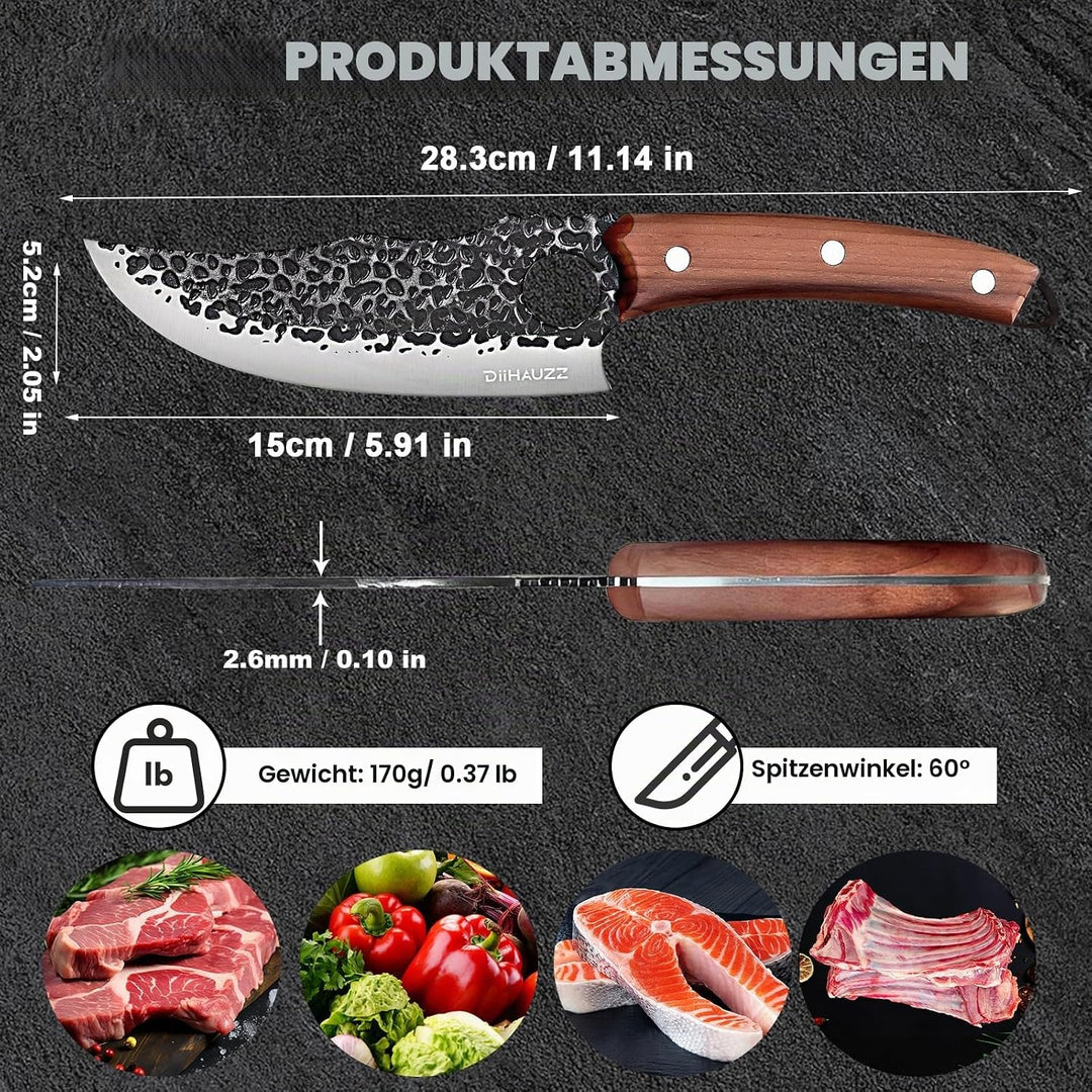 Küchenmesser, 15 cm Profi Kochmesser mit Lederscheide, Scharfe Klinge, Hochkohlenstoff-Edelstahl, Er