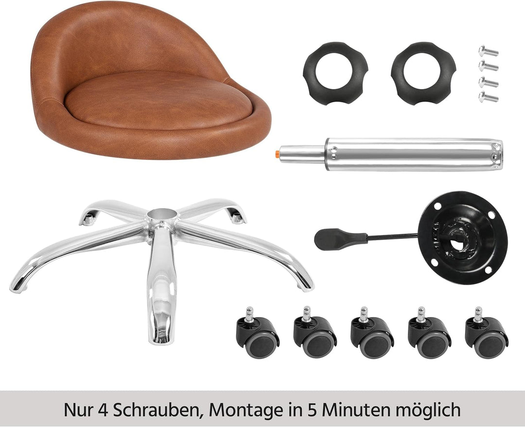 Yaheetech Rollhocker Bürohocker mit Rollen, Drehhocker mit niedriger Rückenlehne, Arbeitshocker Höhe