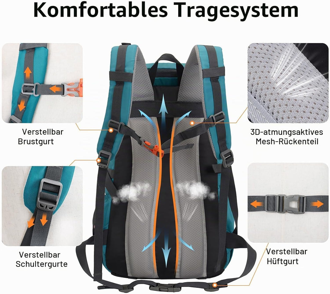 30L Leicht Wanderrucksack Herren Damen, Multifunktional Reiserucksack mit Skateboard Gurte, Tagesruc