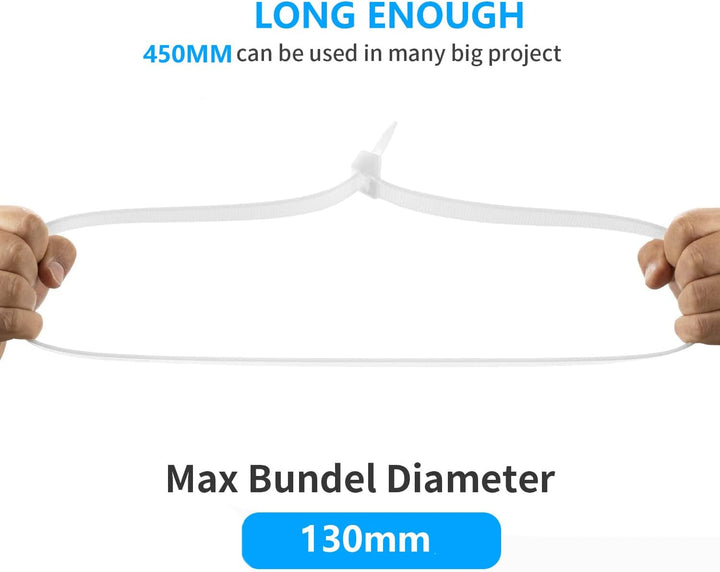 Armpow 50 Stück robuste Nylon-Kabelbinder, 9 x 450 mm, 80 kg, Schwarz/Weiss, langlebig, UV-beständig