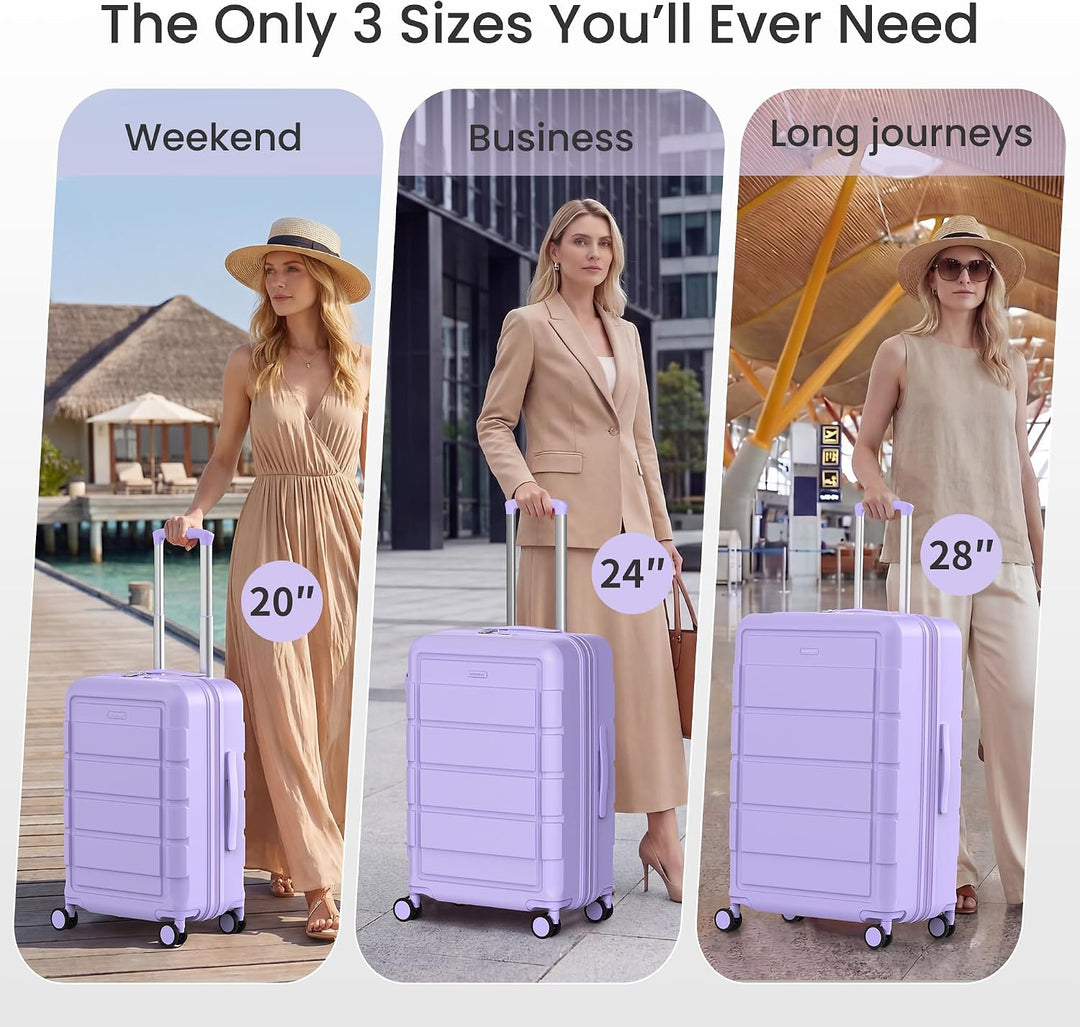 SHOWKOO Kofferset 3 Teilig Hartschale Leicht PC+ABS Erweiterbar Reisekoffer Haltbar Trolley Handgepä