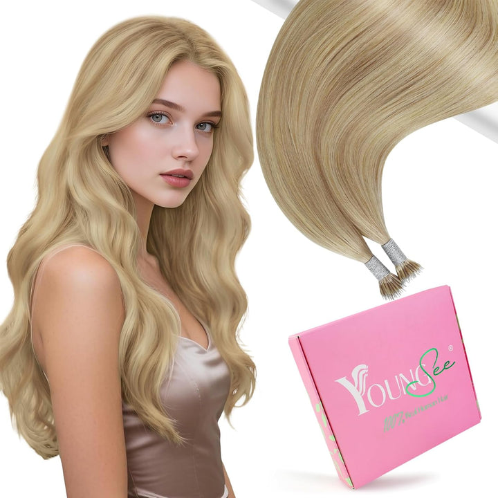 YoungSee Nanoring Extensions Echthaar Blond Nanoring Extensions Goldblond Nano Ringe Haare Nanoring