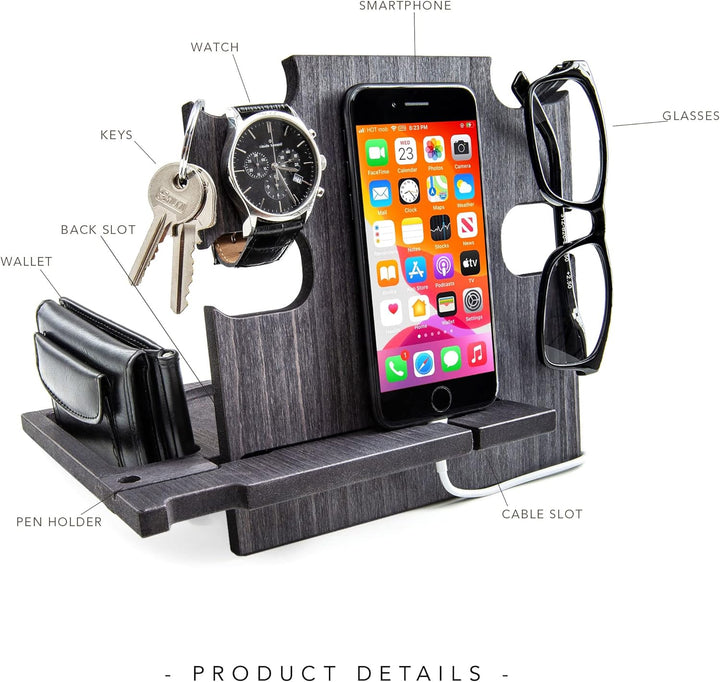 Dockingstation aus Holz, Schreibtischorganisator, Aufbewahrungshalter - Desk Organizer Ebony Farbe S