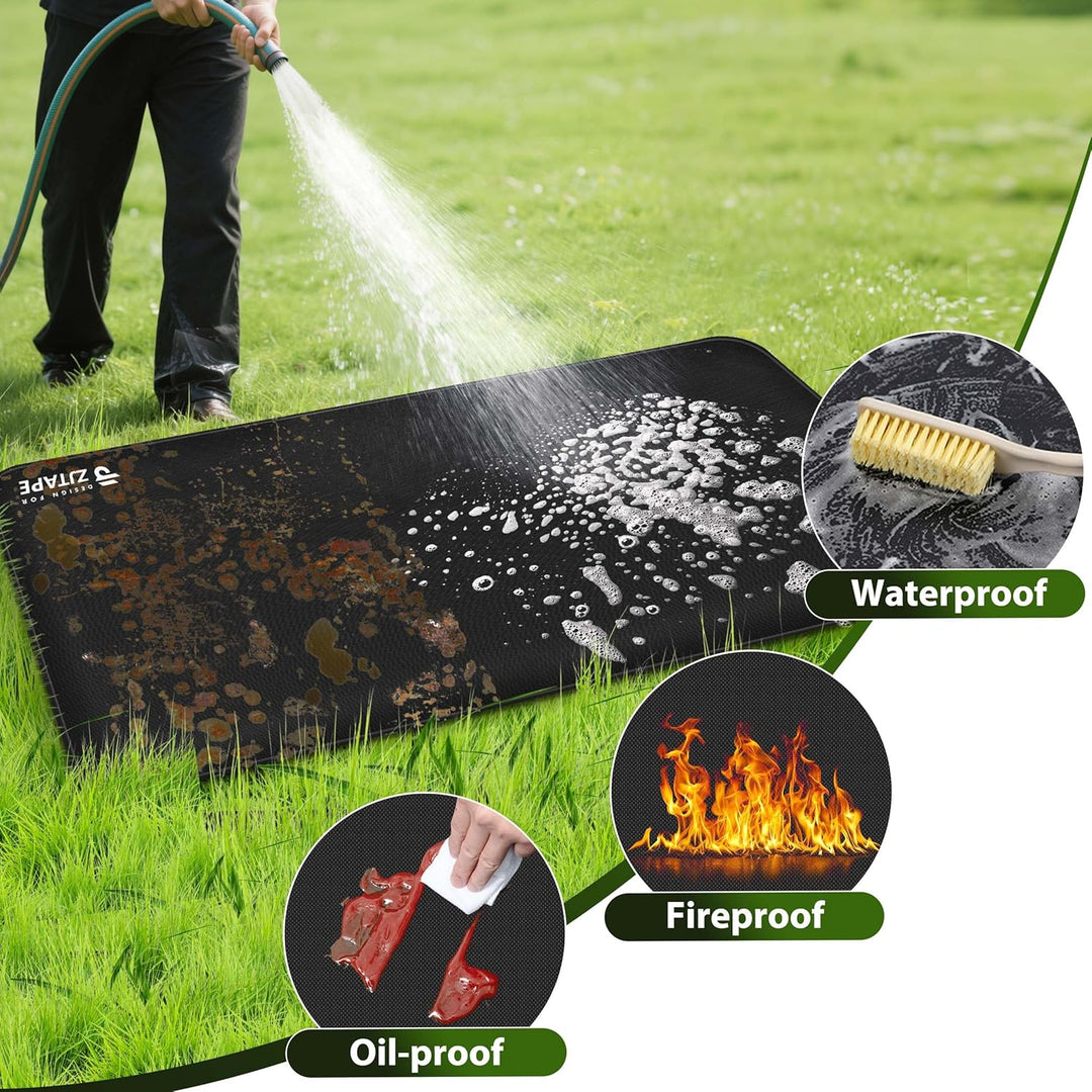 Feuerfeste Unterlage - 130x90cm Faltbare Grillmatte, Bodenschutz Grillunterlage, Silikon-Glasfaser H