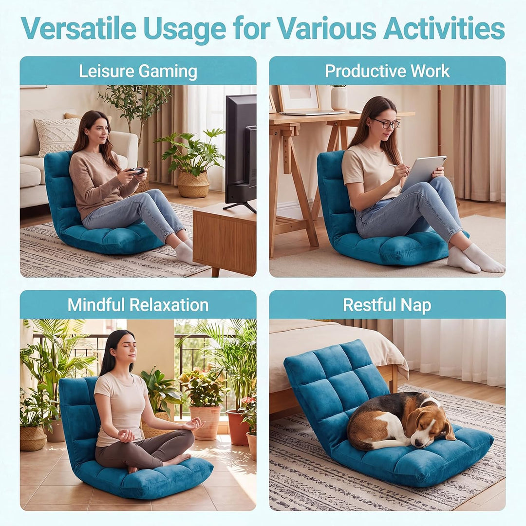 RELAX4LIFE Bodenstuhl klappbar, Bodensessel mit Liegefunktion (Pfauenblau) | Bodensitz mit Verstellb