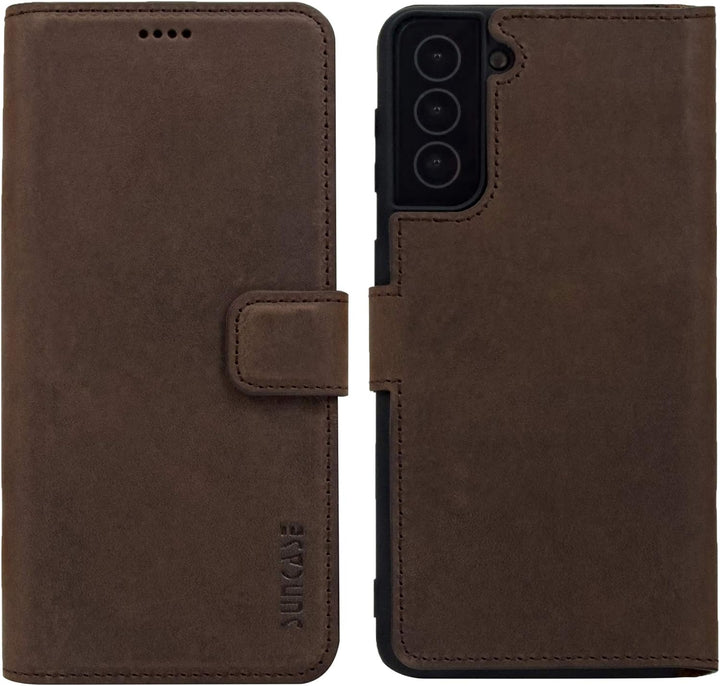 Suncase Book-Style Hülle kompatibel mit Samsung Galaxy S21 Plus 5G Leder Tasche (Slim-Fit) Lederhüll