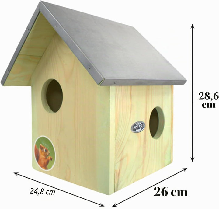 Esschert Design Futterhaus, Futterstation für Eichhörnchen mit Metalldach, DREI Eingänge, ca. 25,3 c
