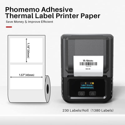 Phomemo 6 Rollen 1.57''X1.18'' (40x30mm) Etikettenpapier, Premium Mehrzweck Thermo Haftetikett für B