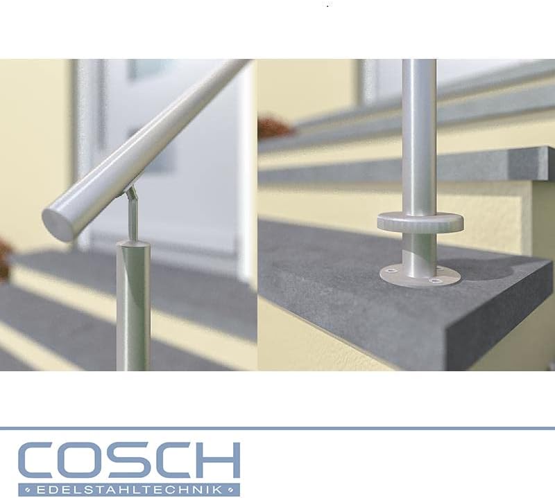 Edelstahl Treppengeländer Aufmontage, 1,9m lang, 0,9m hoch, Aussengeländer, je 2 Pfosten + 2 Querstr