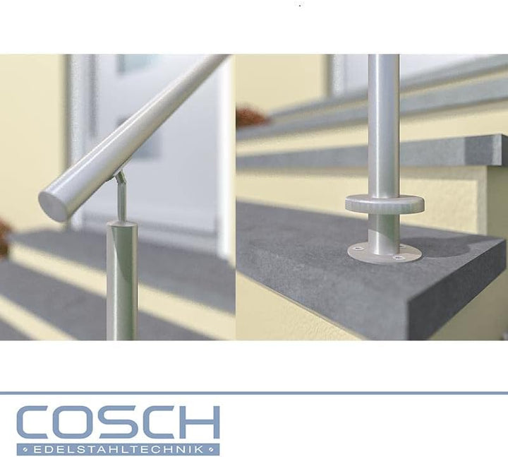 Edelstahl Treppengeländer Aufmontage, 1,9m lang, 0,9m hoch, Aussengeländer, je 2 Pfosten + 2 Querstr