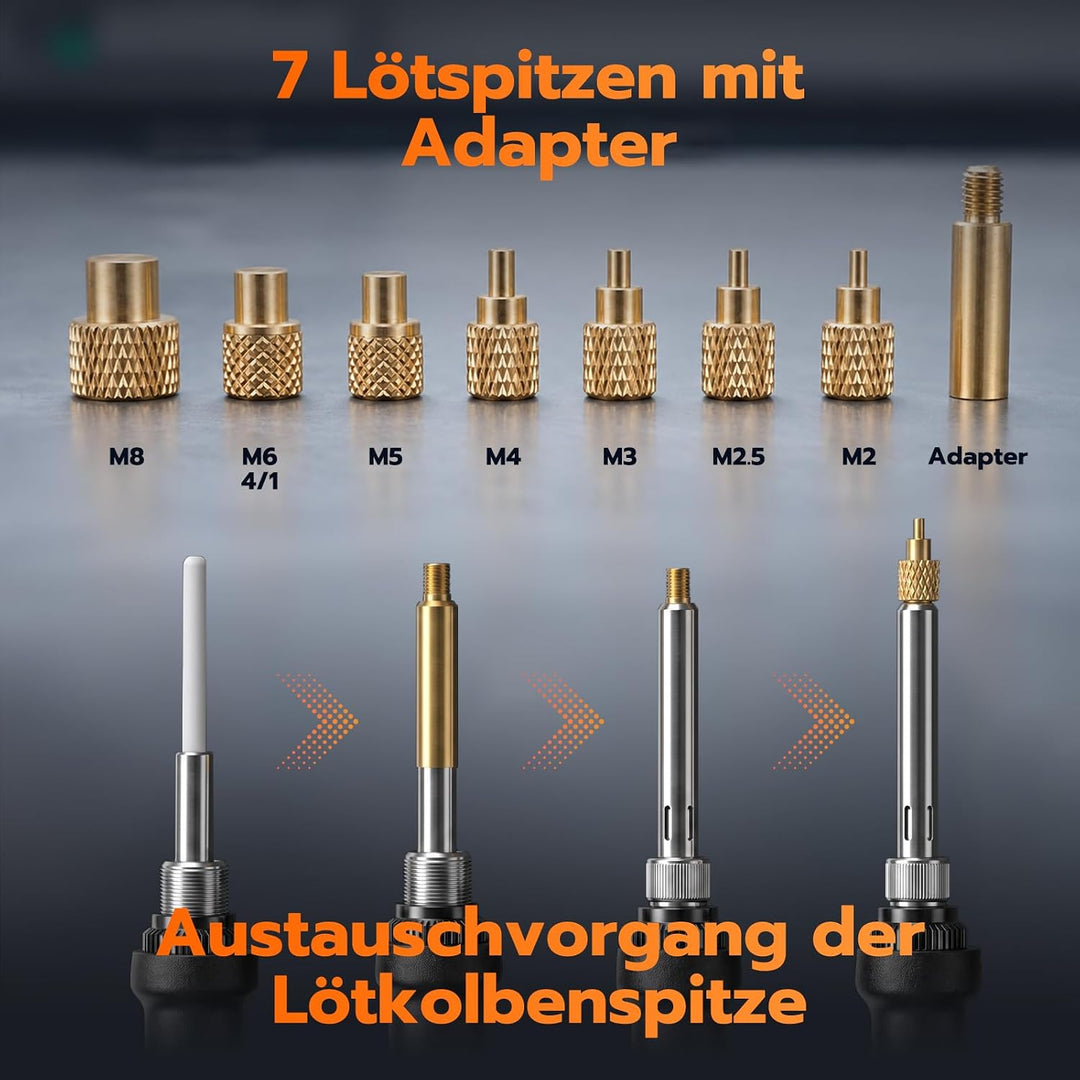 60W Digital Lötkolben mit Spitzen und 380 Stück M2 M2.5 M3 M4 M5 M6 (1/4) M8 Gewindeeinsätze für Ein