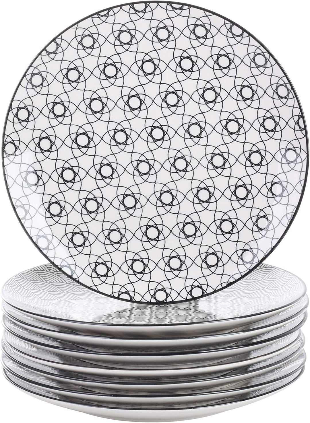 vancasso, Haruka 8 teilig Porzellan Speiseteller Set, Ø 26,5 cm Flachteller für Tafelservice, Schwar