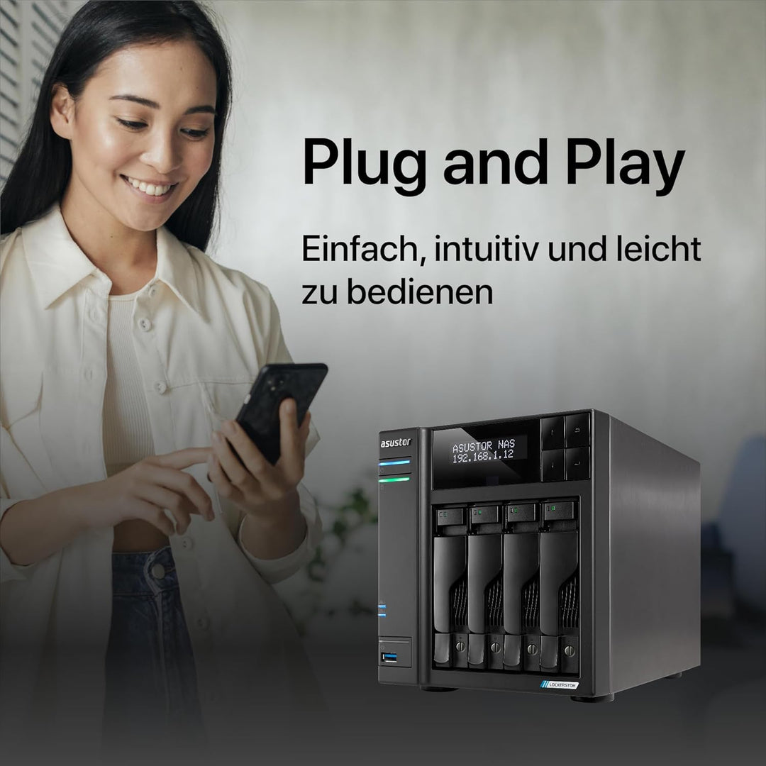 Asustor Lockerstor 4 Gen 2 AS6704T | 4 Bay NAS - Netzwerkspeicher Gehäuse, Quad Core 2.0GHz CPU, 4 M