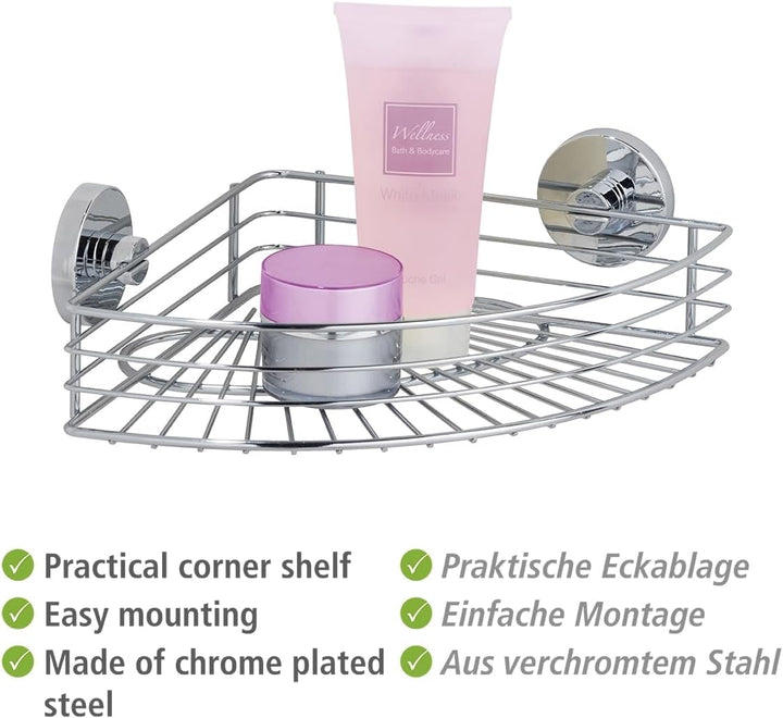 WENKO Vacuum-Loc Eckablage Mod. Bari Wandregal ohne bohren praktische Vakuum-Befestigung verchromtes