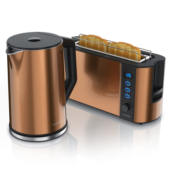 Arendo - Wasserkocher mit Toaster Set Edelstahl Kupfer, Wasserkocher 1,5L 40°-100°C Warmhaltefunktio