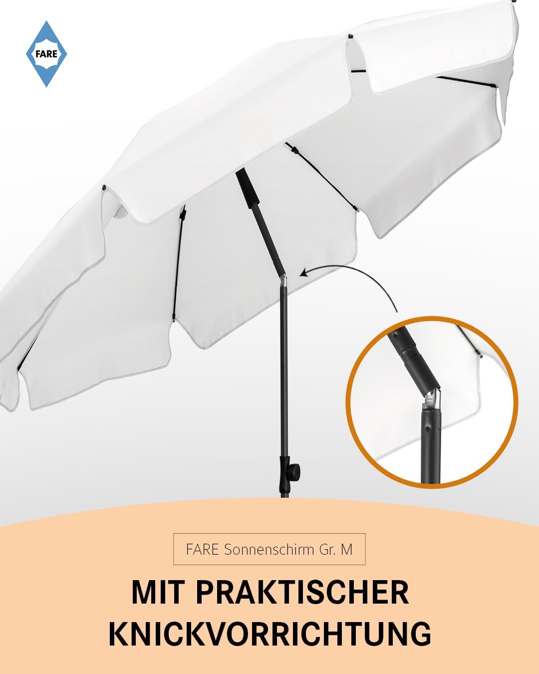 FARE Sonnenschirm Gr. M mit Volant - 180 cm Durchmesser - UV-Schutz 50+ für Balkon Garten Terrasse S