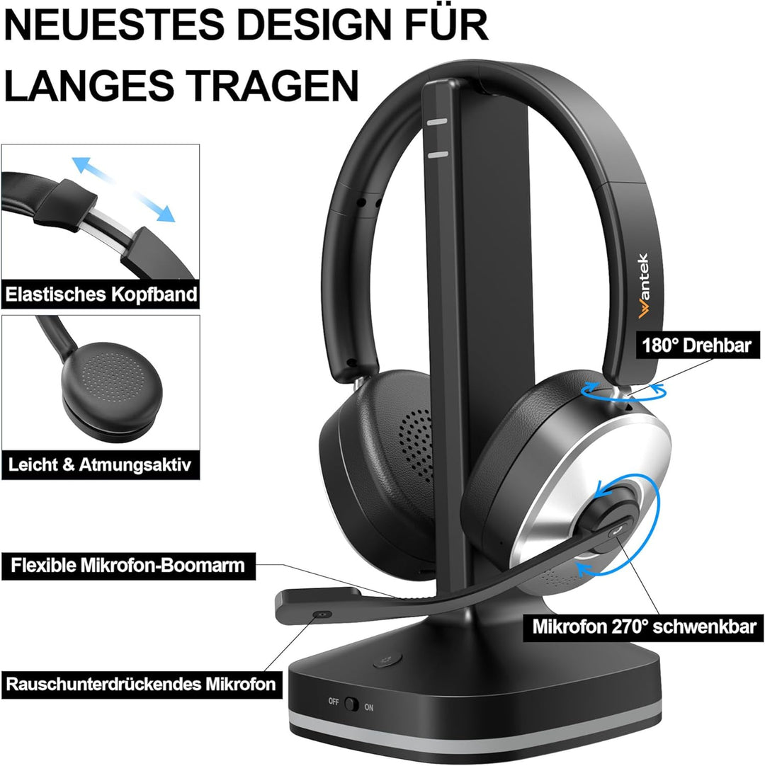 Wantek Bluetooth Headset with Microphone WK-162SBTC-DE, WK-162SBTC-DE