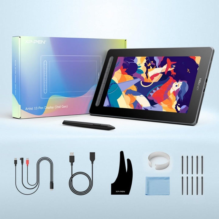 XPPen Artist 13 2 Gen. Grafiktablett, 13,3 Zoll Stift Display, 127% sRGB Farbraum, X3 Smart-Chip Sti
