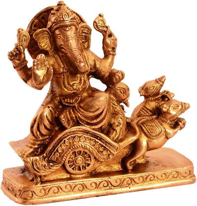 Purpledip Rare Collection Brass Statue Ganapathi Ganesha On Chariot Drawn by Mouse (11088)